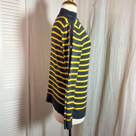 Cable & Gauge | Sweaters | M | Dark Grey Yellow Striped Cut Out Sweater - Picture 5 of 5